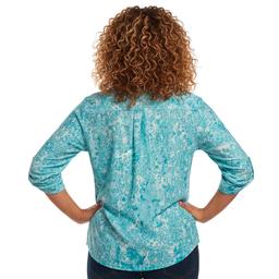 Plus Size Notations 3/4 Sleeve Floral Pleat Button Front Blouse