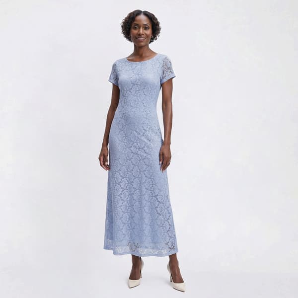 Womens Connected Apparel Short Sleeve Lace Midi Dress