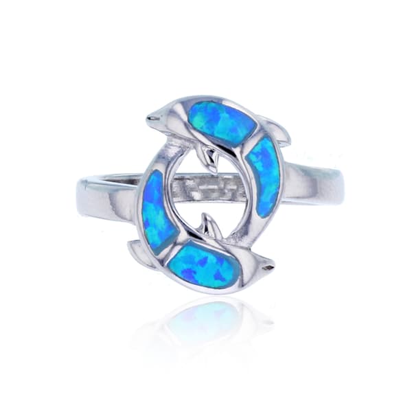 Gemstone Classics&#40;tm&#41; Created Opal Swimming Dolphin Ring - image 