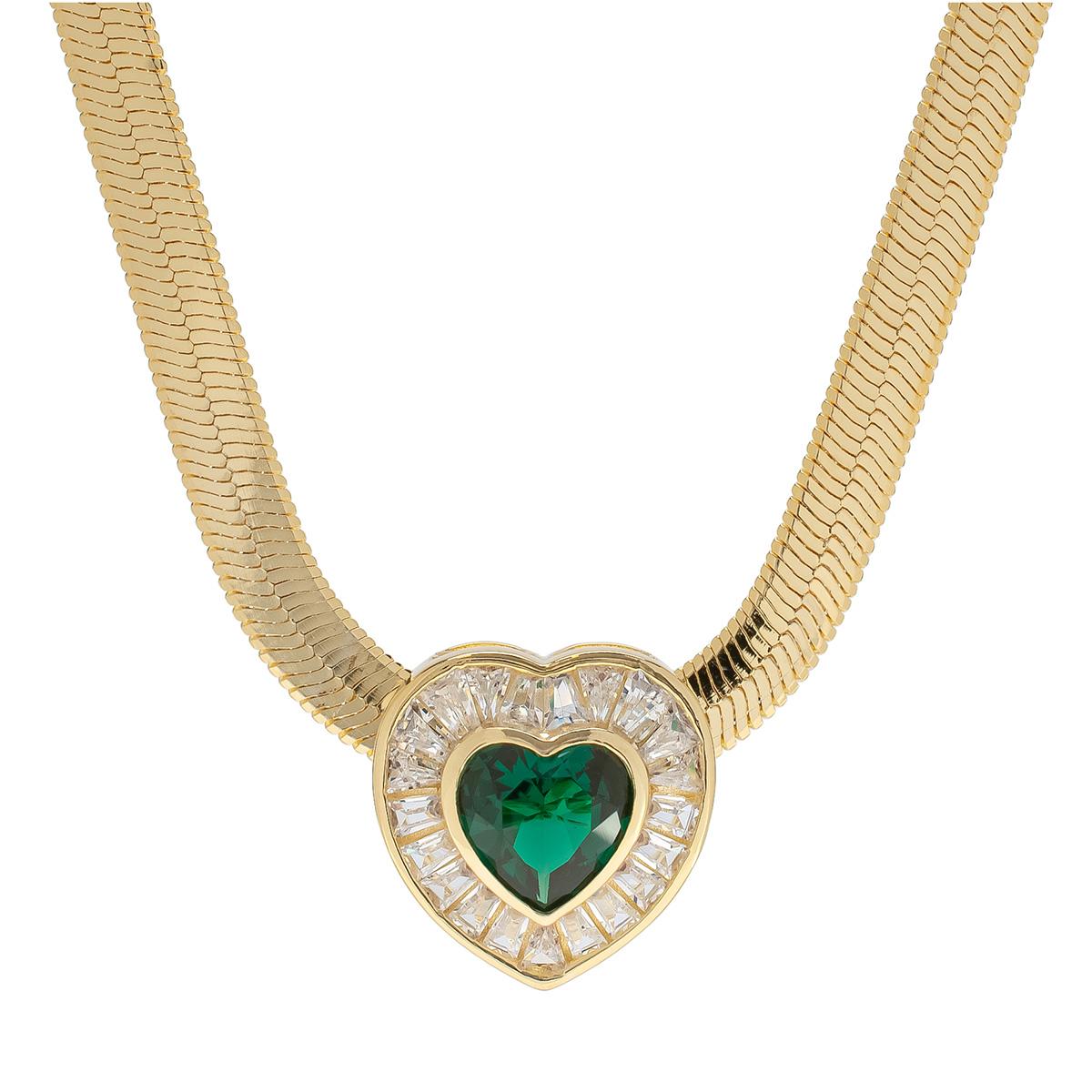 Gianni Argento Lab Created Emerald & CZ Necklace