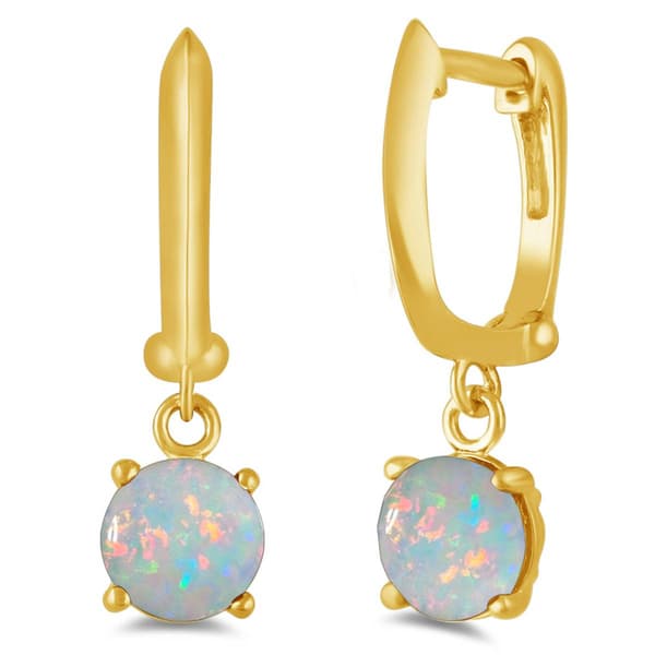 Gemstone Classics(tm) Gold over Silver Created Opal Drop Earrings - image 