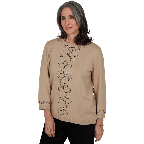 Petite Alfred Dunner Travel Advisory Beaded Scroll Sweater
