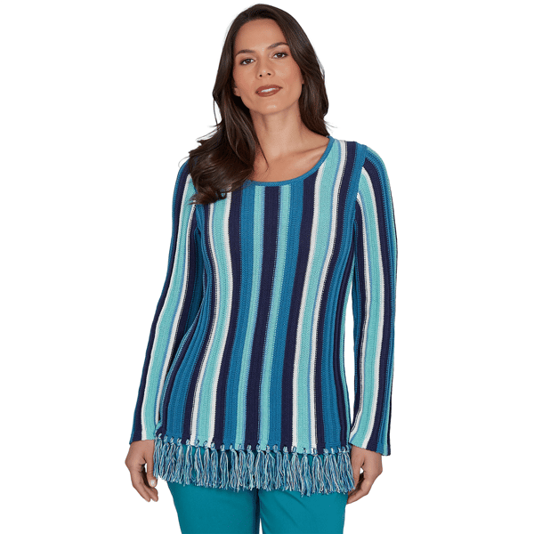 Womens Hearts of Palm Autumn Breeze Long Sleeve Stripe Sweater - image 
