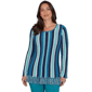 Womens Hearts of Palm Autumn Breeze Long Sleeve Stripe Sweater - image 1