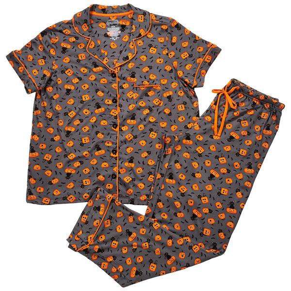 Womens Pillow Talk Short Sleeve Halloween Cats Pajama Set - image 