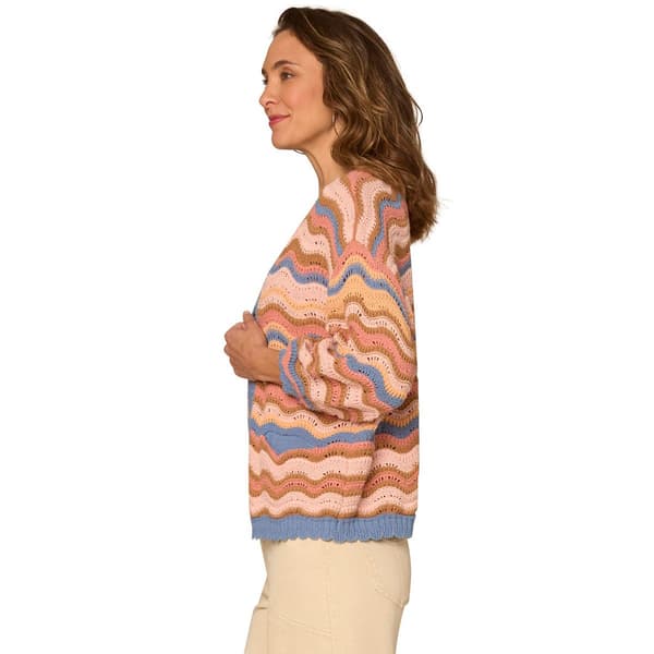 Womens Democracy 3/4 Sleeve Wavy Stripe Cardigan