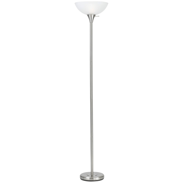 HomeRoots 70in. Nickel Torchiere Floor Lamp With Glass Dome Shade