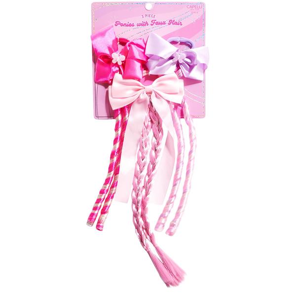 Girls Capelli® New York 3pc. Mix Faux Hair Curls & Braid Ponies