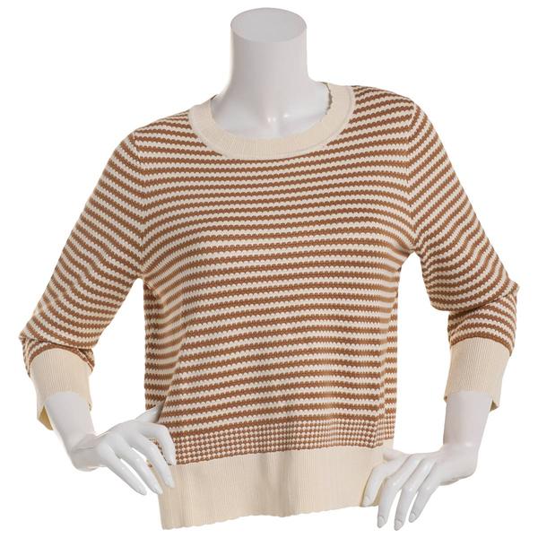 Womens Adrianna Papell 3/4 Sleeve Stripe Scallop Edge Sweater