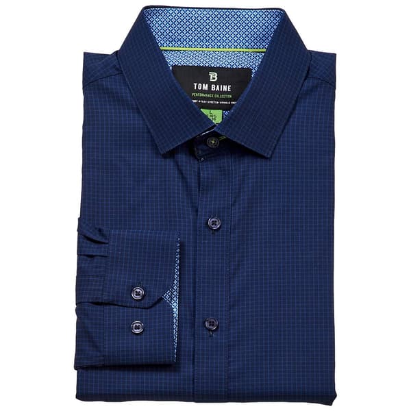 Mens Tom Baine Slim Fit Performance Dress Shirt - Dark Blue Check - image 