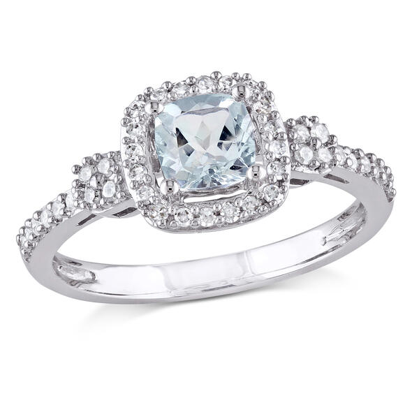 Gemstones Classics&#40;tm&#41; 10kt. White Gold Cushion Cut Aquamarine Ring - image 