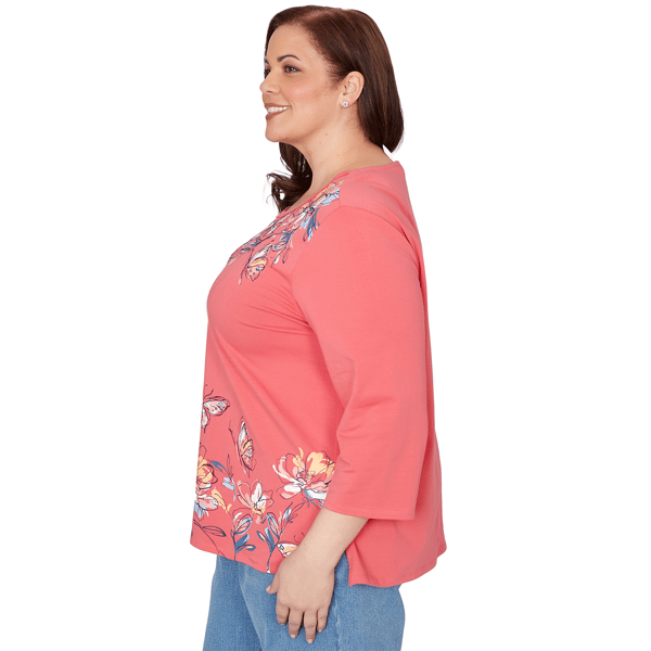 Plus Size Alfred Dunner Austin 3/4 Sleeve Etched Floral Blouse