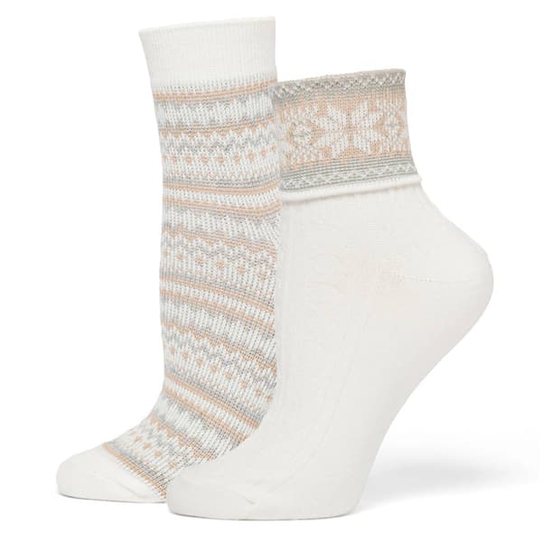 Womens HUE 2pk. Fair Isle Turn Cuff & Crew Socks - image 