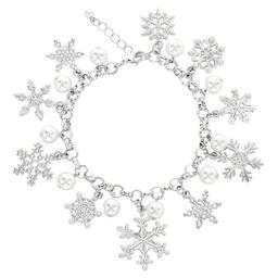 Silver Snowflake & Pearl Holiday Bracelet with Extender