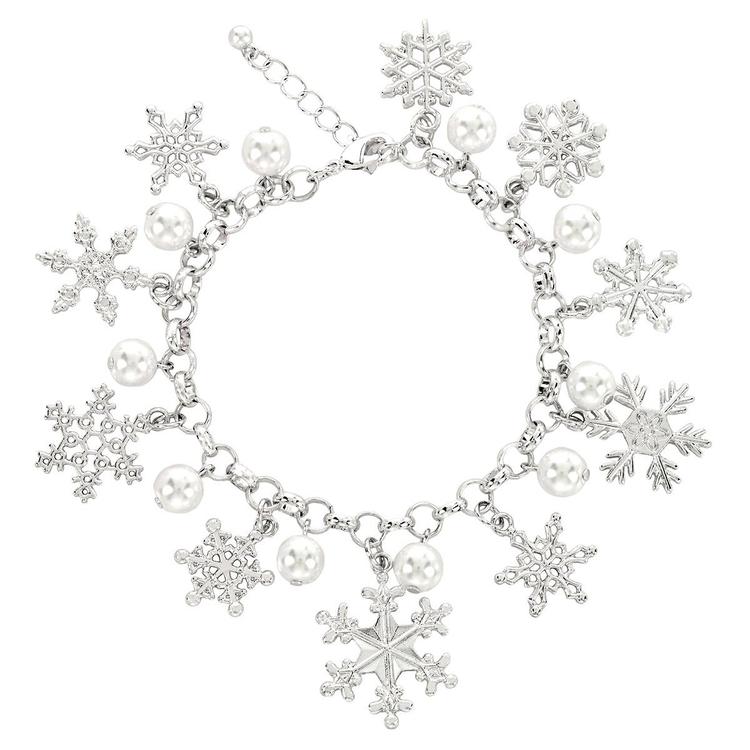 Silver Snowflake & Pearl Holiday Bracelet with Extender