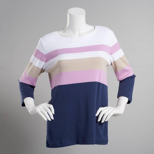 Womens Architect&#40;R&#41; 3/4 Sleeve Boat Neck Placed Stripe Tee - image 