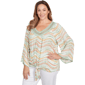 Plus Size Ruby Rd. Tropical Oasis Crochet V-Neck Stripe Blouse - image 3