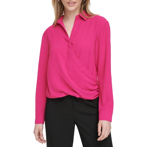 Womens Calvin Klein Long Sleeve Solid Twist Front Airflow Blouse - image 