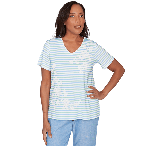 Petites Alfred Dunner Caribbean Blues Highlight Flower Striped T