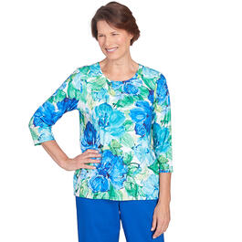 Womens Alfred Dunner Tradewinds Watercolor Flowers Top