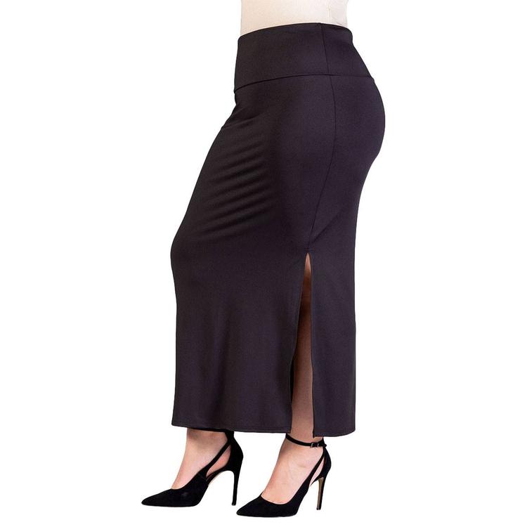 Plus Size 24/7 Comfort Apparel Versatile Side Slit Maxi Skirt