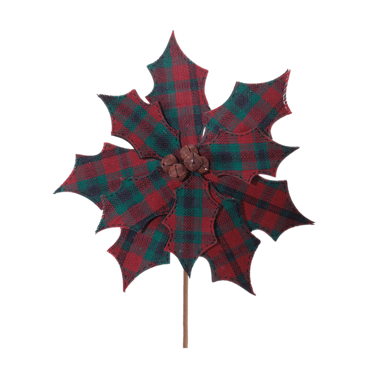Melrose Rustic Plaid Poinsettia Stem - Set of 2