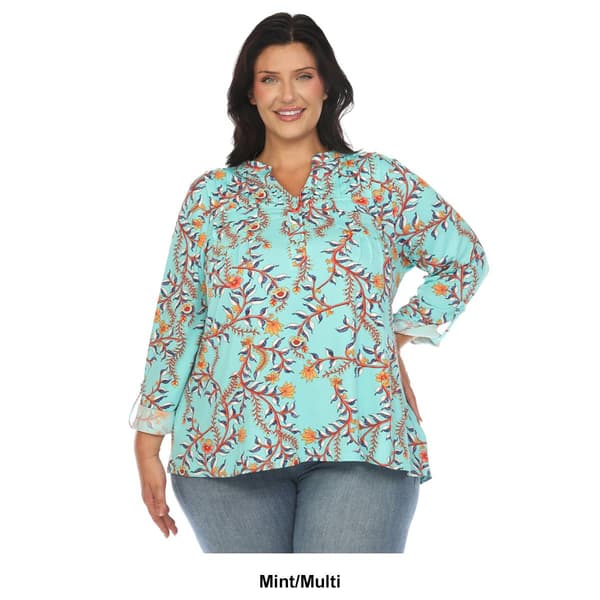 Womens White Mark Paisley V-Neck Long Sleeve Blouse