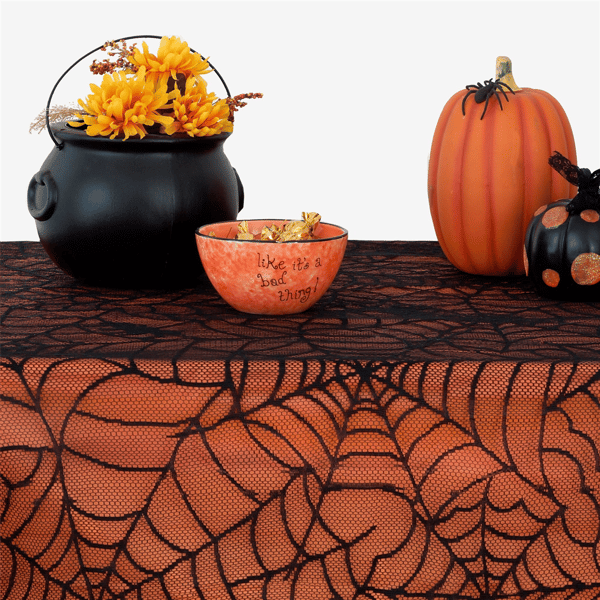 Threadmade Crawling Halloween Spider Lace Lined Tablecloth