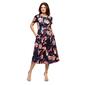 Womens 24/7 Comfort Apparel Navy Floral Pleated Flare Midi Dress - image 1