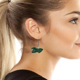 Betsey Johnson Pave Emerald Fabric Bow Dangle Earrings