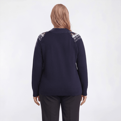 Plus Size Retrology Long Sleeve Snow Man Crew Neck Sweater