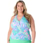 p/h26 Plus Size Beach House Estate Mosaic Ruffle Tankini Swim Top - image 1