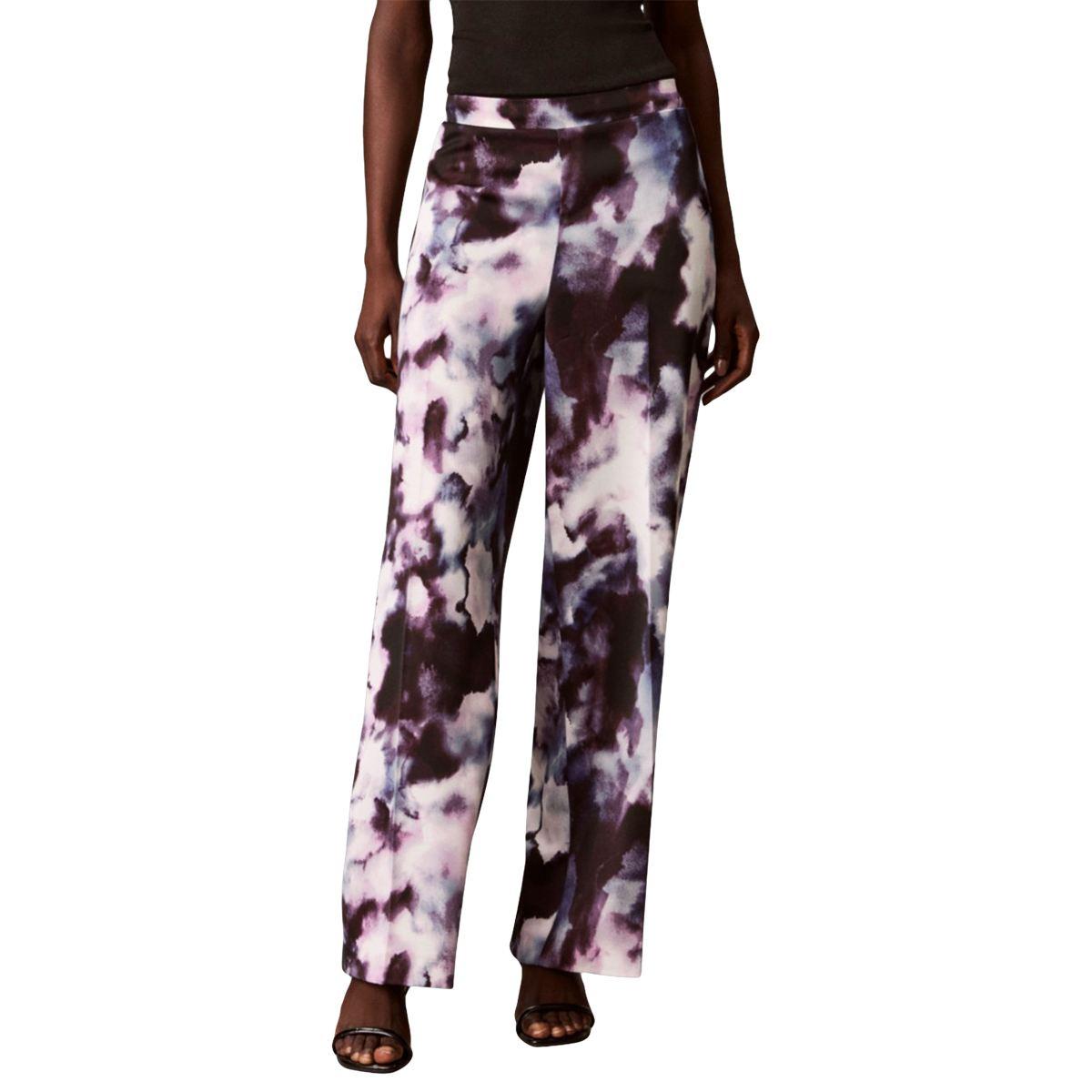 Womens Calvin Klein Pull On Abstract Floral Wide Leg Pants
