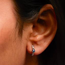 Haus of Brilliance 10kt. White Gold Blue Sapphire Hoop Earrings