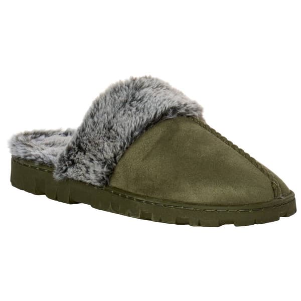 Womens Ella & Joy Microsuede Slippers with Fur Trim