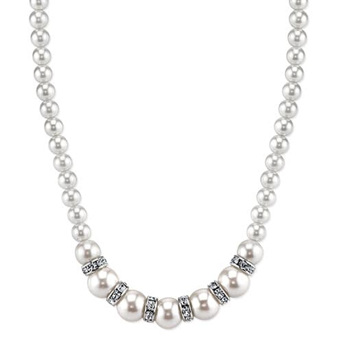 1928 Pearl & Crystal Rondell Single Row Necklace - image 