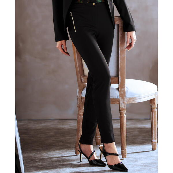 Womens Calvin Klein Scuba Crepe Slim Leg Pants w/Button - image 