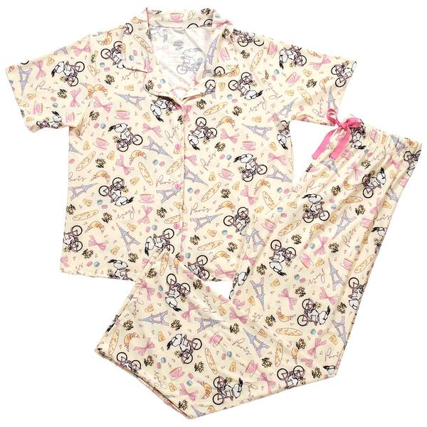 Juniors Peanuts™ Short Sleeve Snoopy in Paris Long Leg Pajama Set - image 