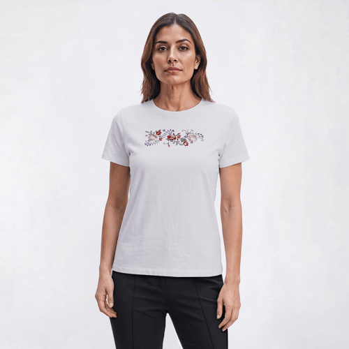 Petite Madison Taylor Embroidered Rambling Floral Rose Tee - image 