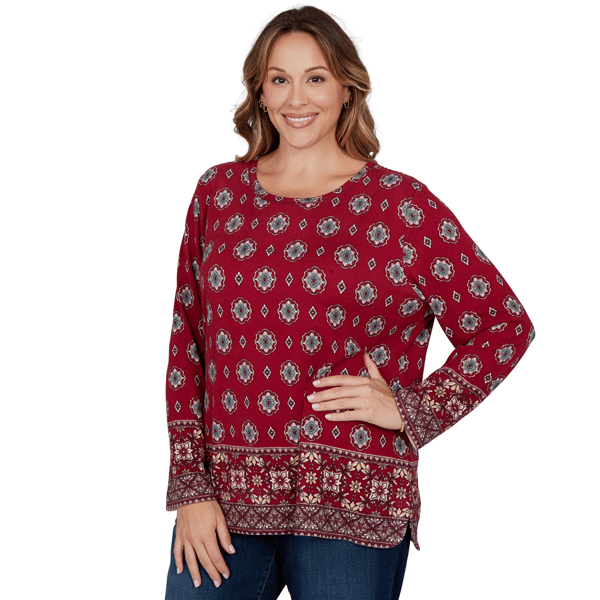 Plus Size Ruby Rd. English Countryside Medallion Border Blouse