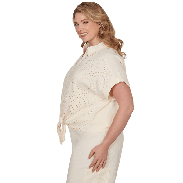 Plus Size Ruby Rd. Renaissance Romance Short Sleeve Eyelet Blouse