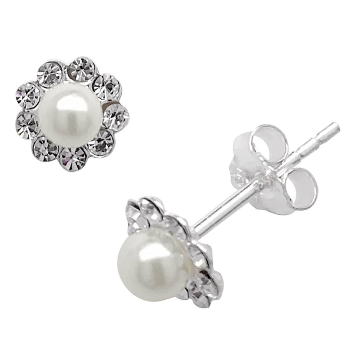 Marsala Sterling Silver Crystal & Pearl Stud Earrings