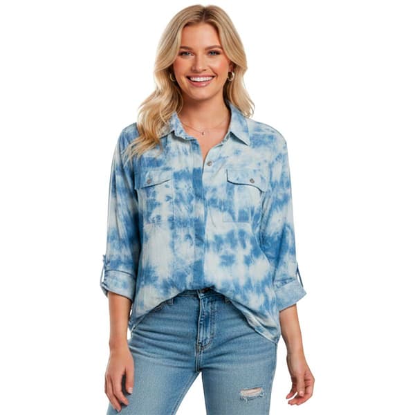 Petite NY Collection 3/4 Roll Tab Sleeve Chest Pocket Button Down - image 