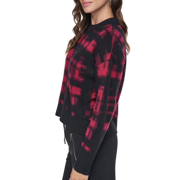 Womens DKNY Long Sleeve Brushed Plaid Crew Neck Sweater