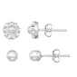 Sterling Silver Crystal Halo Pearl & Pearl Stud Earring Set - image 1