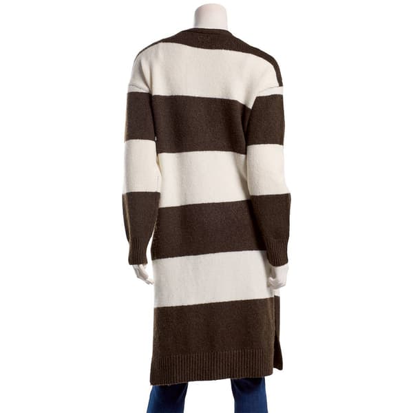 Juniors No Comment Wide Stripe Open Duster Cardigan w/ Pockets
