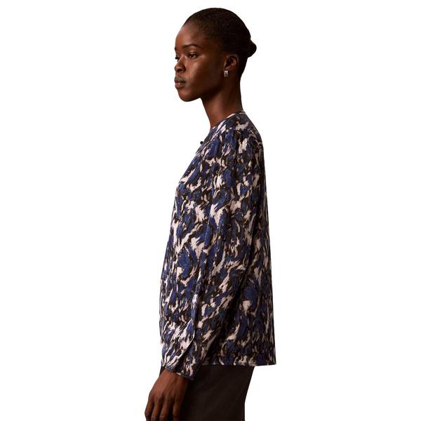 Womens Calvin Klein Long Sleeve Keyhole Neck Satin Blouse