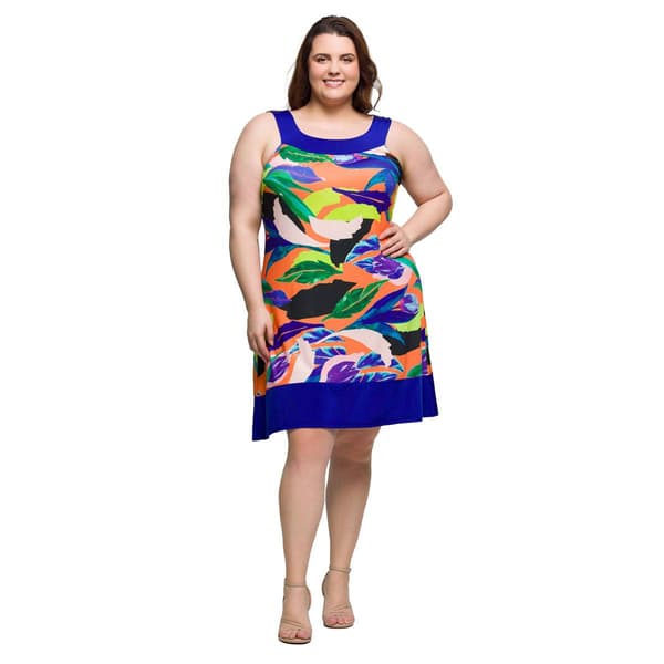 Plus Size 24/7 Comfort Apparel Multicolor Floral Sleeveless Dress