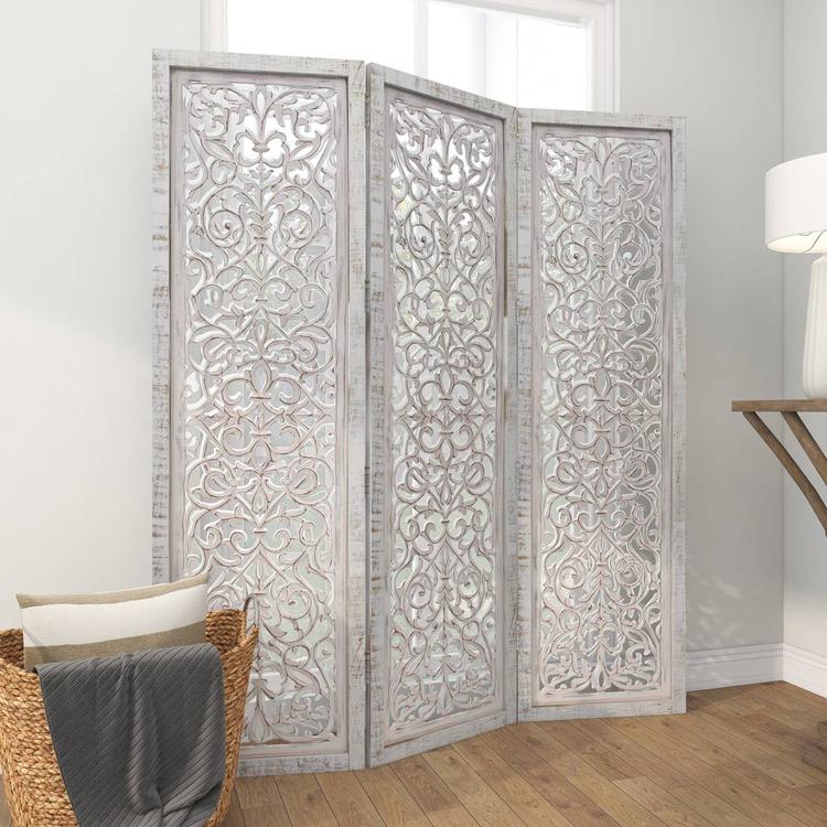 9th & Pike® Farmhouse White Wooden Room Divider Screen
