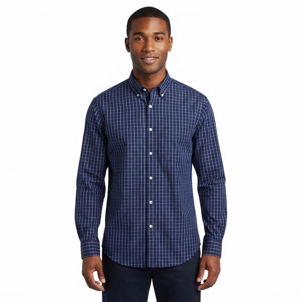 Mens Preswick & Moore(R) Long Sleeve Plaid Dress Shirt - Navy